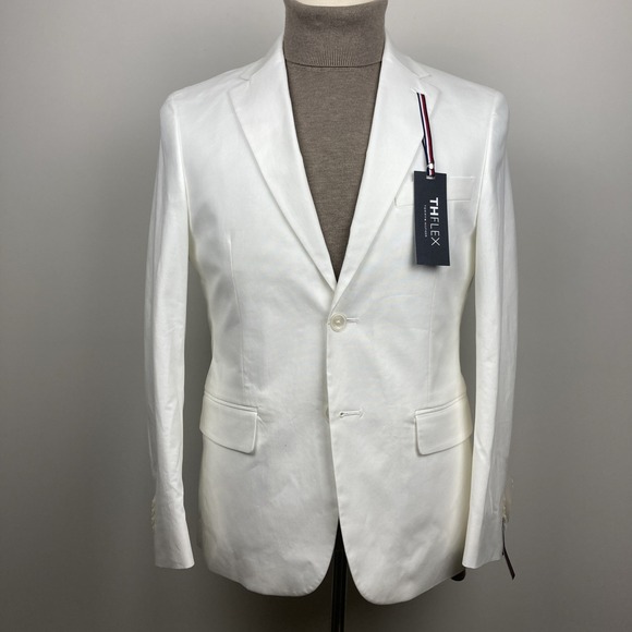 Tommy Hilfiger Modern-Fit TH Flex Stretch Suit Jacket Size 38S Cotton White